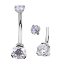 ASTM F136 Implant Grade Titanium Internally Threaded Prong Set Double CZ Gem Belly Button Ring 14G